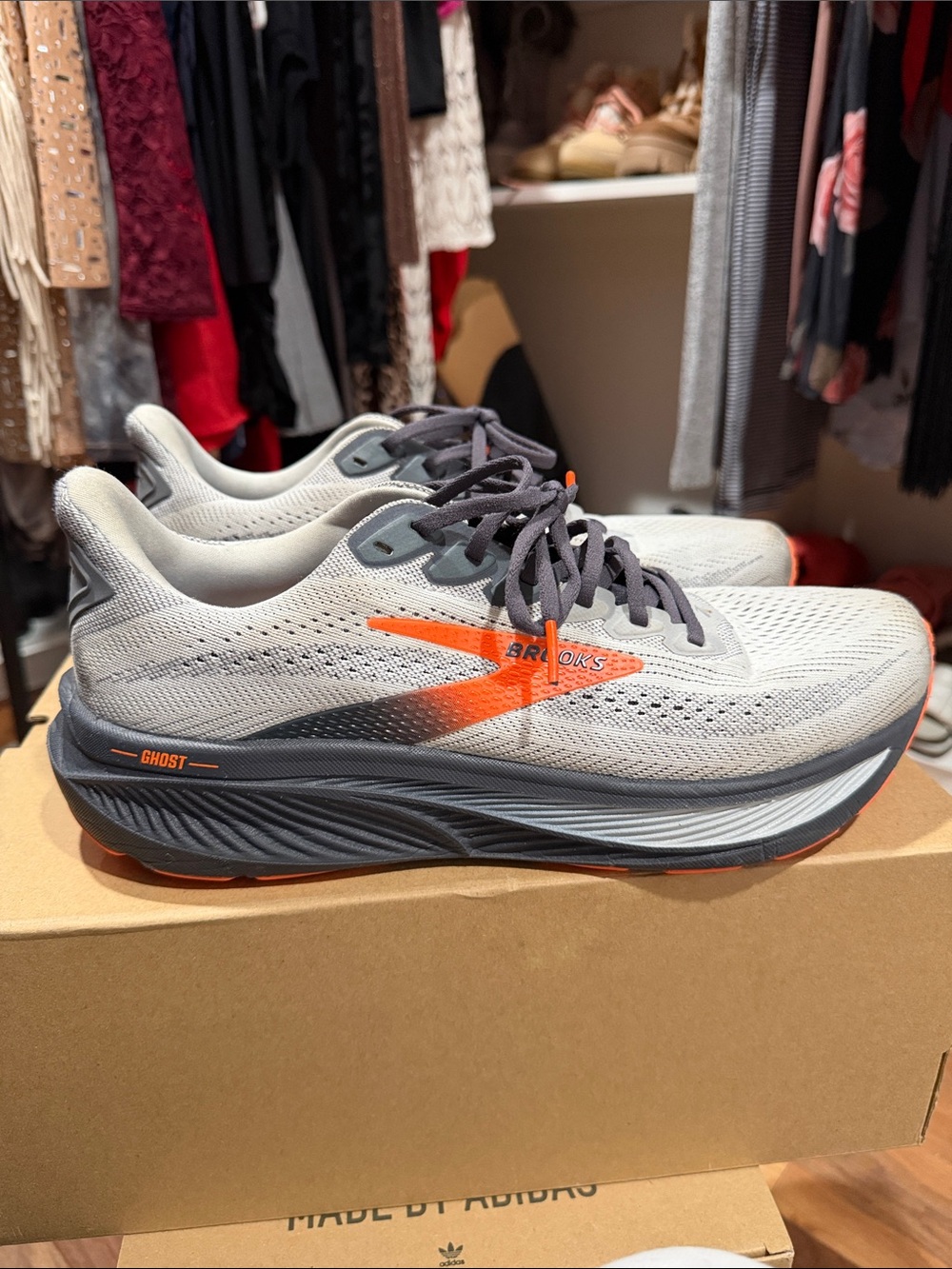 Brooks Ghost Running Shoes in Gray with Orange Accent - size 11 men’s